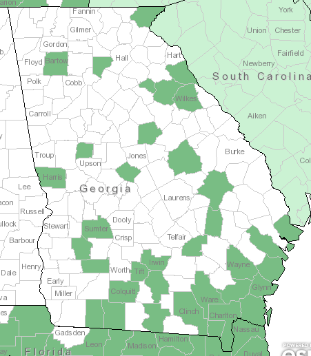 The Georgia range of Andropogon glomeratus